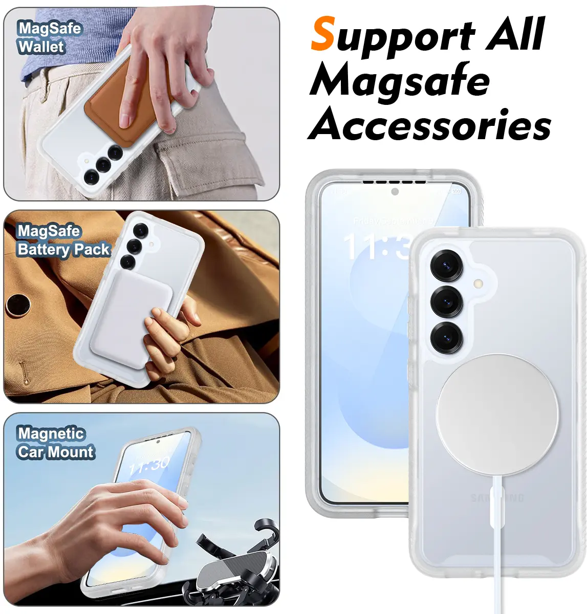Samsung Galaxy S25 Hoesje Full Protect 360° Cover met MagSafe Matte Transparant afbeelding 6