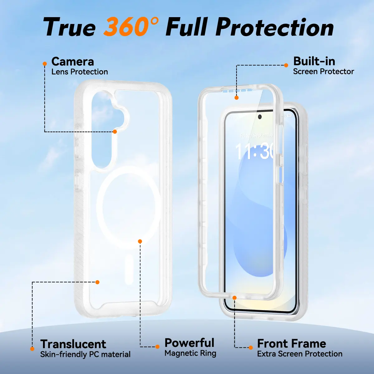 Samsung Galaxy S25 Hoesje Full Protect 360° Cover met MagSafe Matte Transparant afbeelding 5