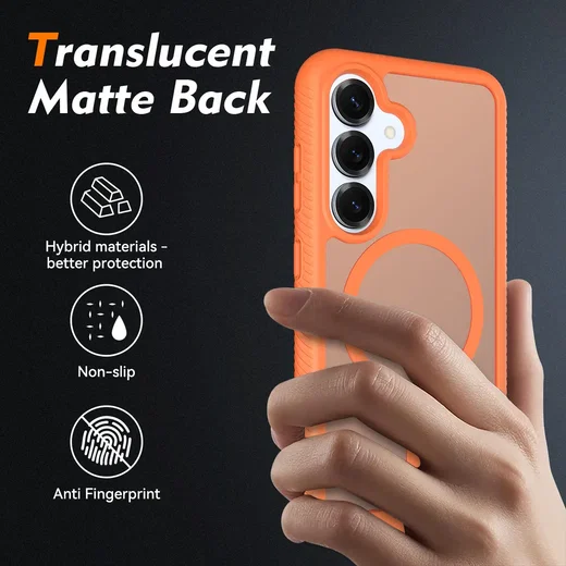 Samsung Galaxy S25 Hoesje Full Protect 360° Cover met MagSafe Matte Oranje afbeelding 2