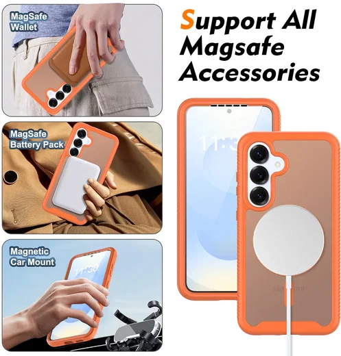 Samsung Galaxy S25 Hoesje Full Protect 360° Cover met MagSafe Matte Oranje afbeelding 5