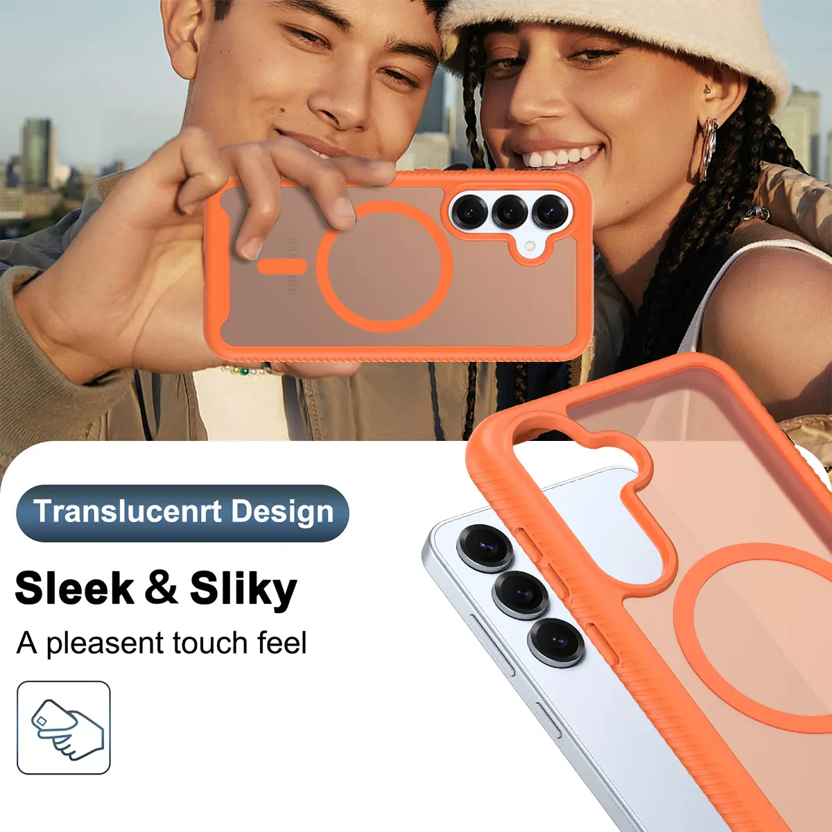 Samsung Galaxy S25 Hoesje Full Protect 360° Cover met MagSafe Matte Oranje afbeelding 8