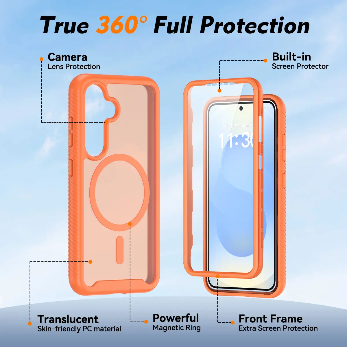 Samsung Galaxy S25 Hoesje Full Protect 360° Cover met MagSafe Matte Oranje afbeelding 6