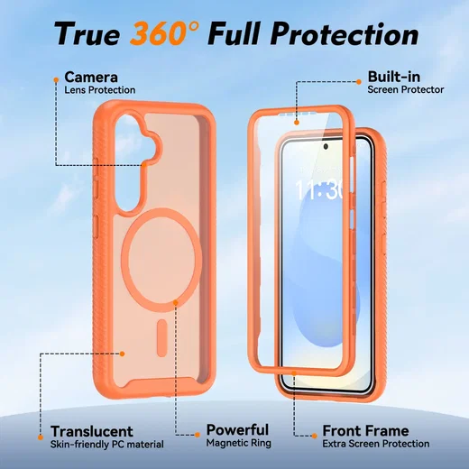 Samsung Galaxy S25 Hoesje Full Protect 360° Cover met MagSafe Matte Oranje afbeelding 6