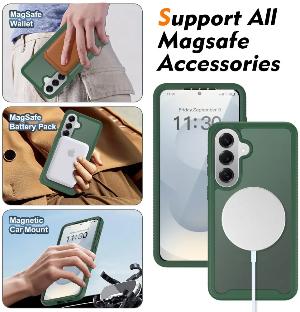 Samsung Galaxy S25 Hoesje Full Protect 360° Cover met MagSafe Matte Groen afbeelding 5