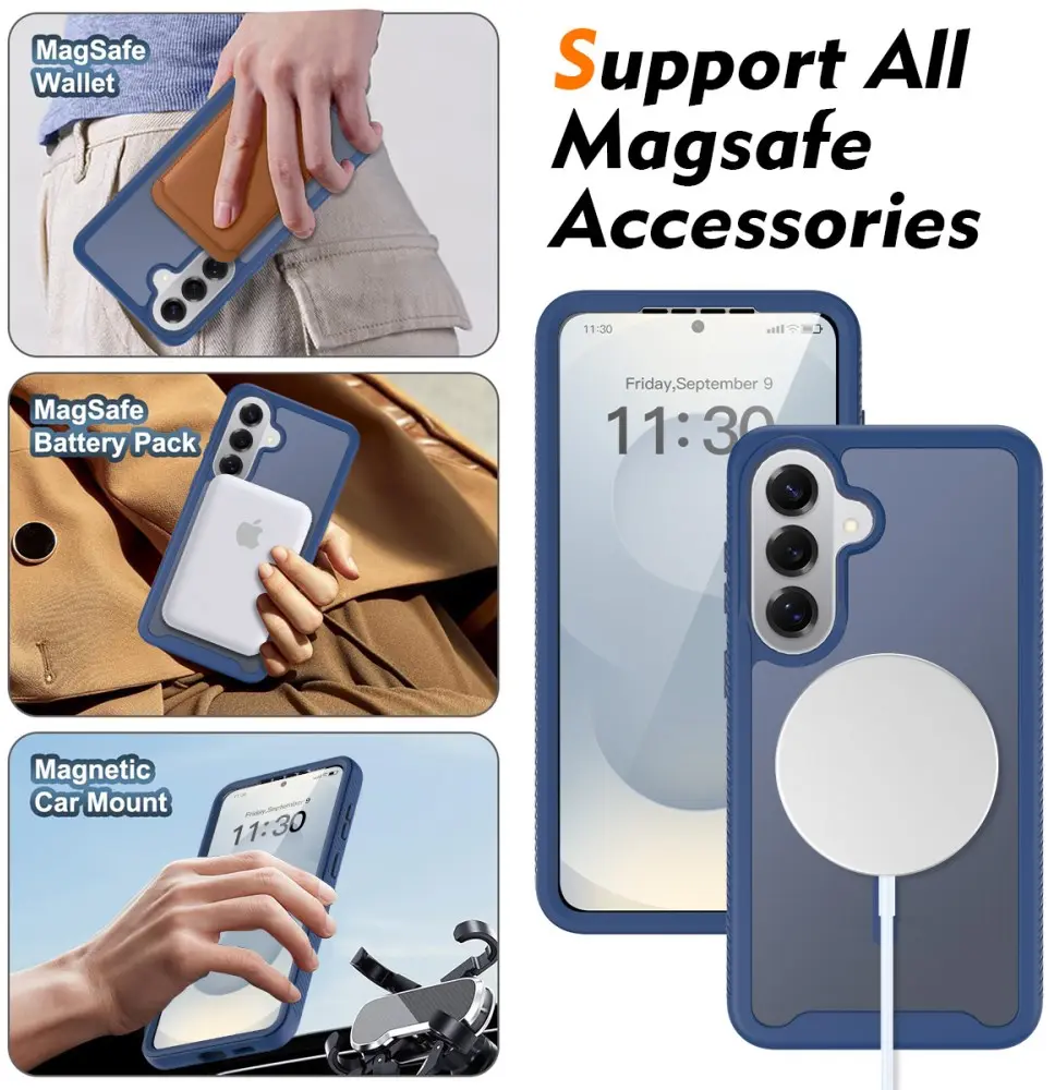 Samsung Galaxy S25 Hoesje Full Protect 360° Cover met MagSafe Matte Blauw afbeelding 5