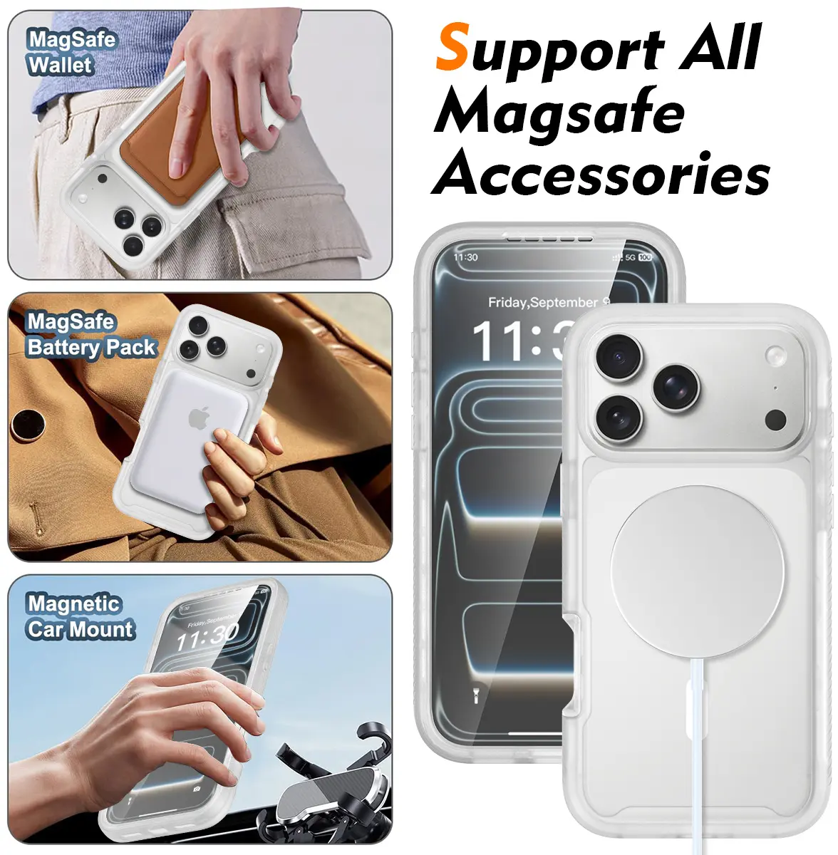 Apple iPhone 17 Pro Max Hoesje Full Protect 360° Cover MagSafe Matte Transparant afbeelding 5
