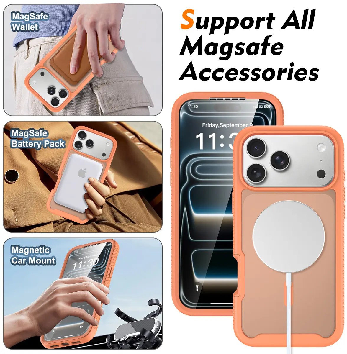Apple iPhone 17 Pro Max Hoesje Full Protect 360° Cover met MagSafe Matte Oranje afbeelding 5