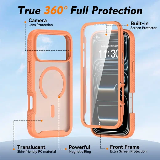 Apple iPhone 17 Pro Max Hoesje Full Protect 360° Cover met MagSafe Matte Oranje afbeelding 7