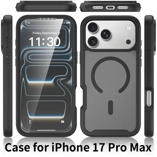 Apple iPhone 17 Pro Max Hoesje Full Protect 360° Cover met MagSafe Matte Zwart afbeelding 9