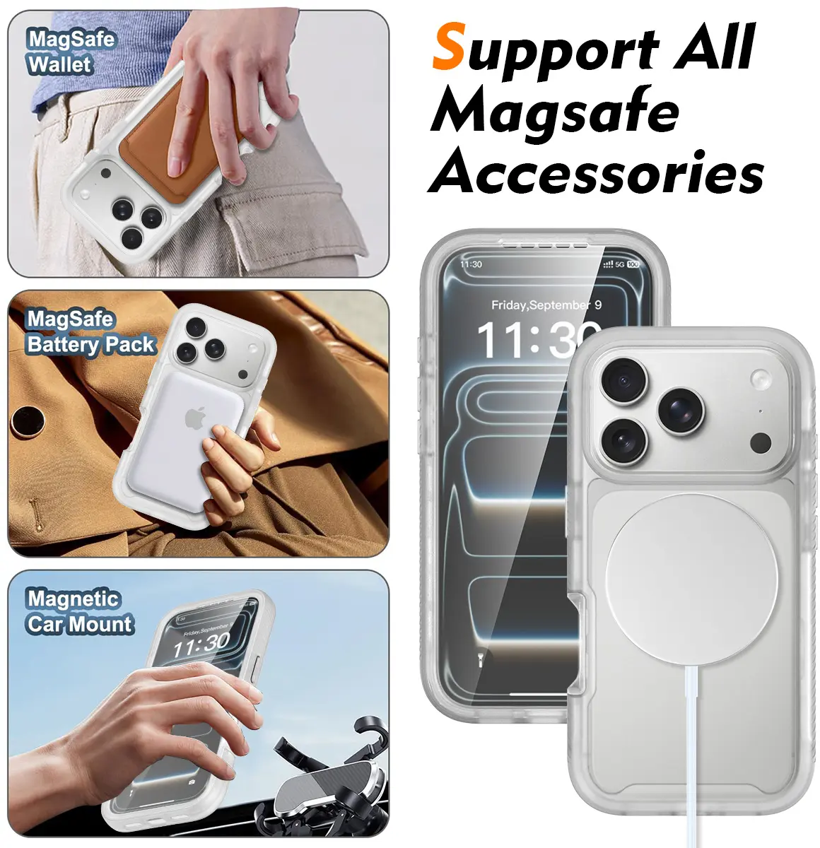 Apple iPhone 17 Pro Hoesje Full Protect 360° Cover met MagSafe Matte Transparant afbeelding 5