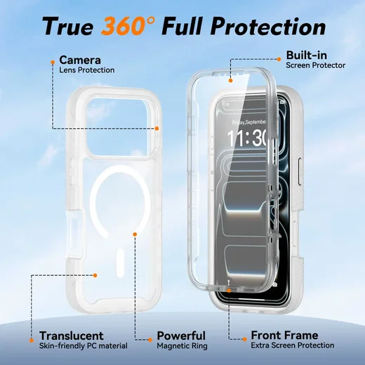 Apple iPhone 17 Pro Hoesje Full Protect 360° Cover met MagSafe Matte Transparant afbeelding 7