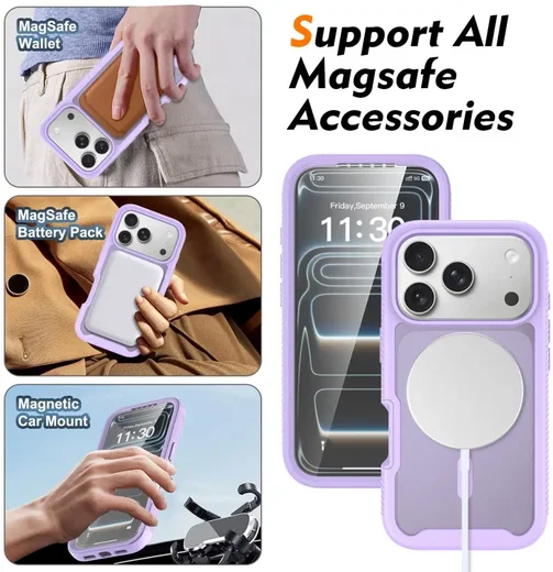 Apple iPhone 17 Pro Hoesje Full Protect 360° Cover met MagSafe Matte Paars afbeelding 7