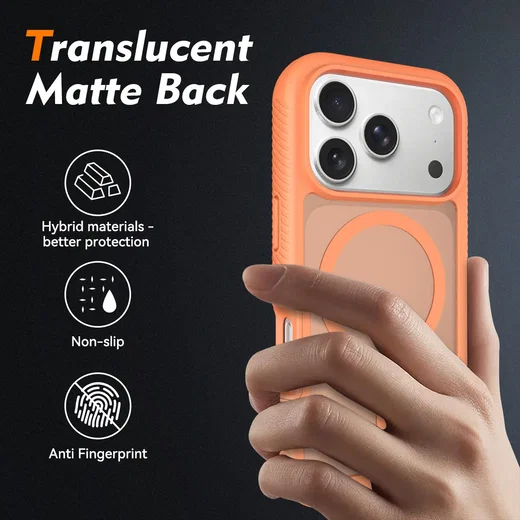 Apple iPhone 17 Pro Hoesje Full Protect 360° Cover met MagSafe Matte Oranje afbeelding 2