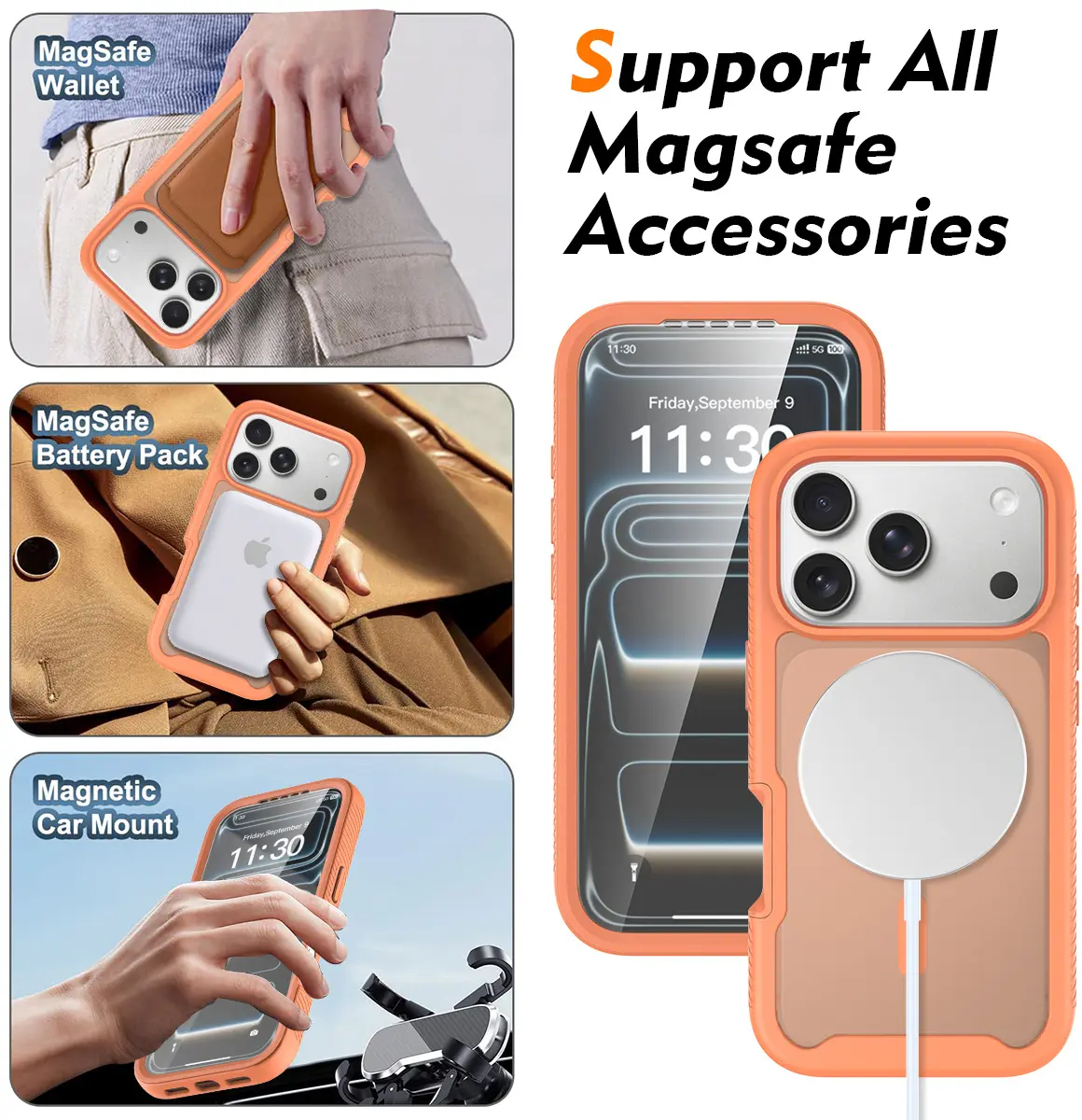 Apple iPhone 17 Pro Hoesje Full Protect 360° Cover met MagSafe Matte Oranje afbeelding 5