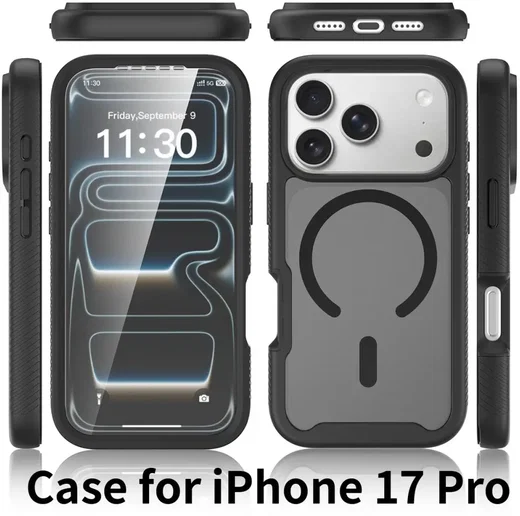 Apple iPhone 17 Pro Hoesje Full Protect 360° Cover met MagSafe Matte Zwart afbeelding 9