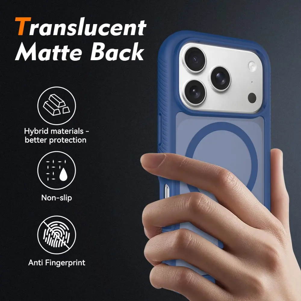 Apple iPhone 17 Pro Hoesje Full Protect 360° Cover met MagSafe Matte Blauw afbeelding 2
