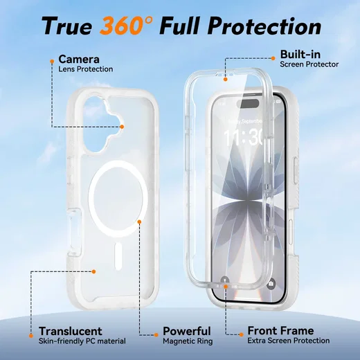 Apple iPhone 17 Hoesje Full Protect 360° Cover met MagSafe Matte Transparant afbeelding 8