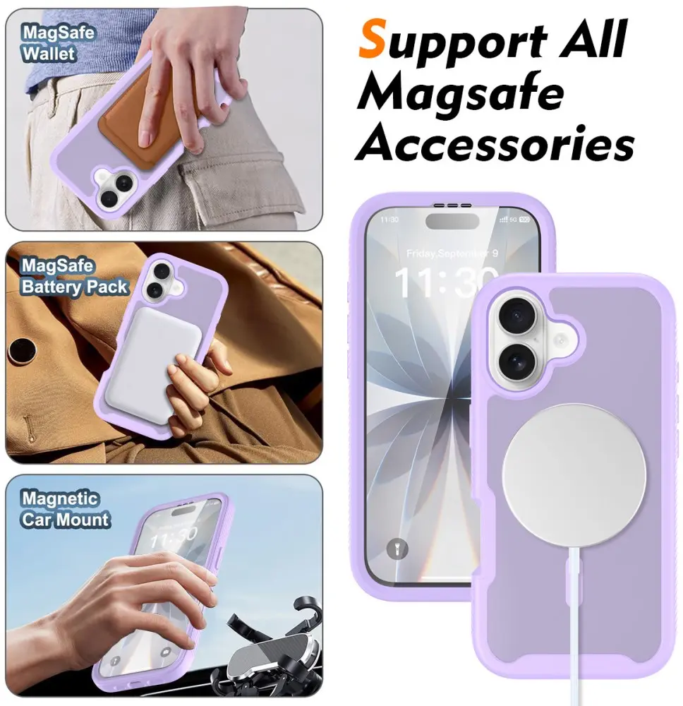 Apple iPhone 17 Hoesje Full Protect 360° Cover met MagSafe Matte Paars afbeelding 7