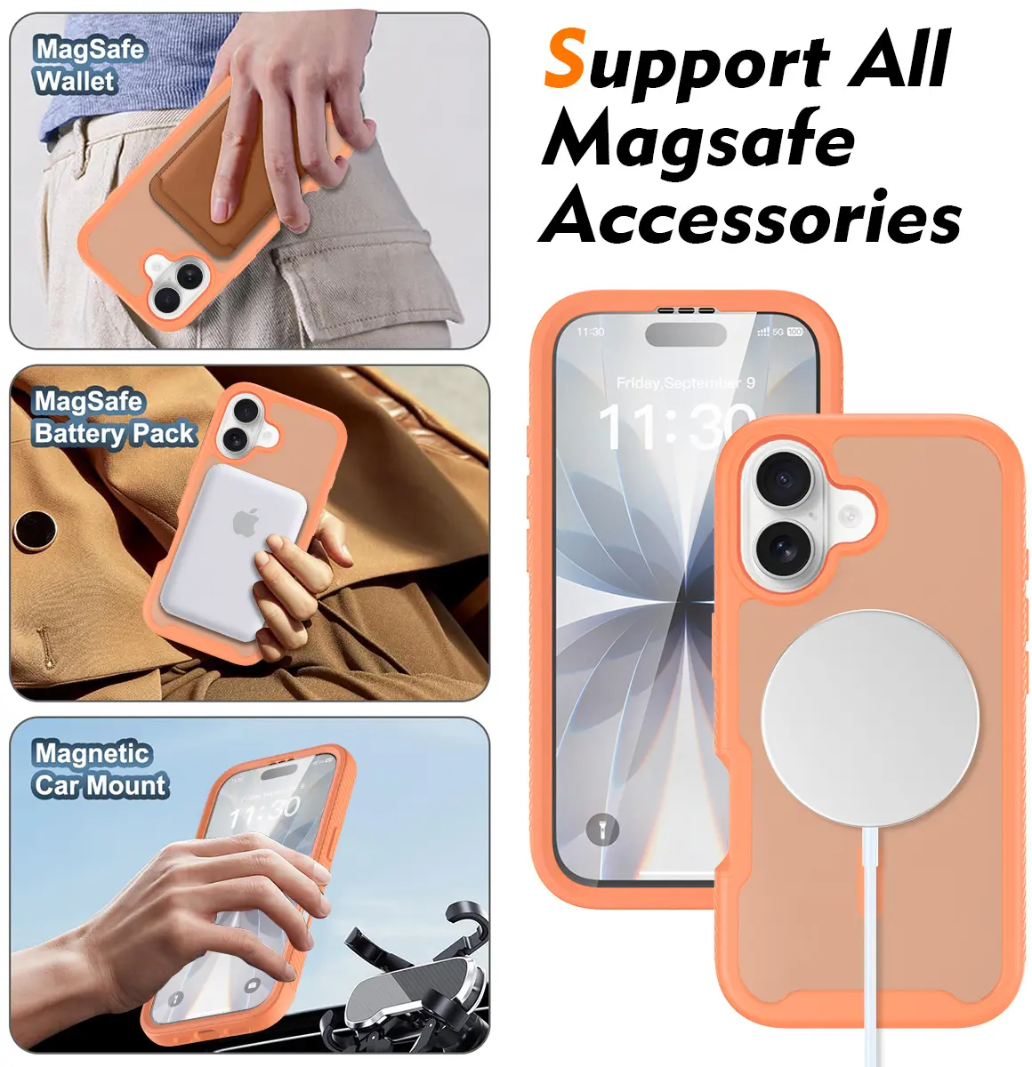 Apple iPhone 17 Hoesje Full Protect 360° Cover met MagSafe Matte Oranje afbeelding 4