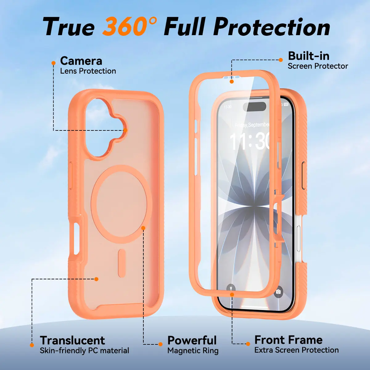 Apple iPhone 17 Hoesje Full Protect 360° Cover met MagSafe Matte Oranje afbeelding 7