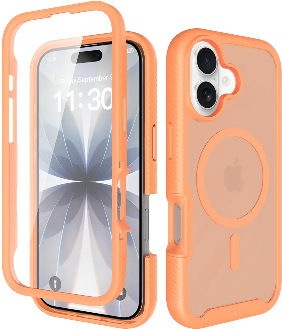 Apple iPhone 17 Hoesje Full Protect 360° Cover met MagSafe Matte Oranje afbeelding 1