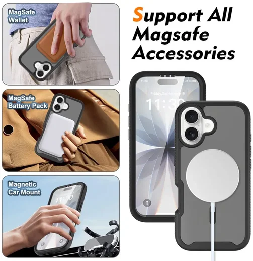 Apple iPhone 17 Hoesje Full Protect 360° Cover met MagSafe Matte Zwart afbeelding 8