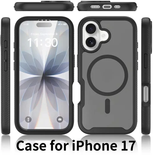 Apple iPhone 17 Hoesje Full Protect 360° Cover met MagSafe Matte Zwart afbeelding 9