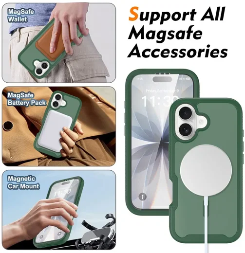 Apple iPhone 17 Hoesje Full Protect 360° Cover met MagSafe Matte Groen afbeelding 7
