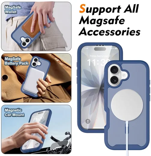 Apple iPhone 17 Hoesje Full Protect 360° Cover met MagSafe Matte Blauw afbeelding 7