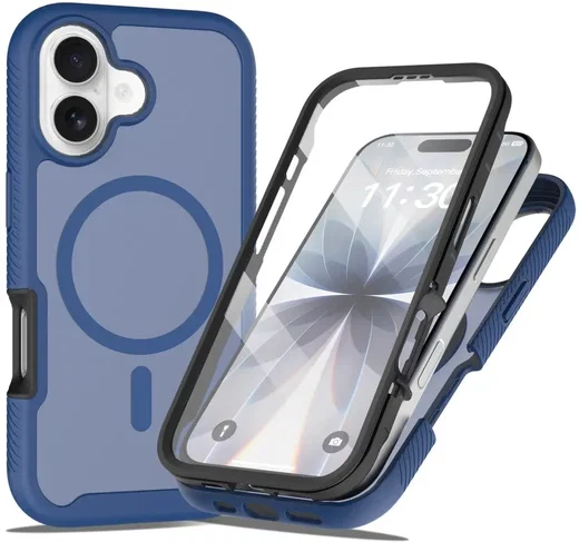 Apple iPhone 17 Hoesje Full Protect 360° Cover met MagSafe Matte Blauw afbeelding 1