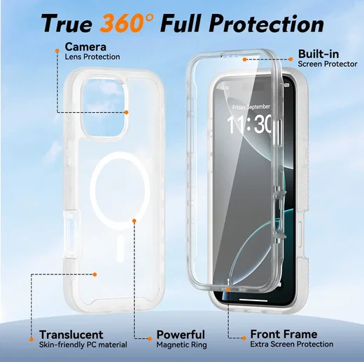 Apple iPhone 16 Pro Max Hoesje Full Protect 360° Cover MagSafe Matte Transparant afbeelding 5