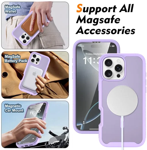 Apple iPhone 16 Pro Max Hoesje Full Protect 360° Cover met MagSafe Matte Paars afbeelding 5