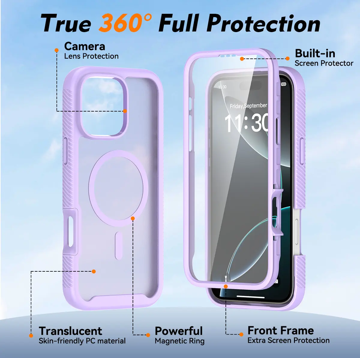 Apple iPhone 16 Pro Max Hoesje Full Protect 360° Cover met MagSafe Matte Paars afbeelding 7
