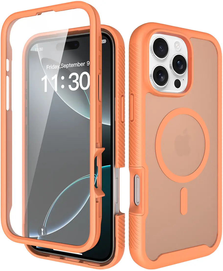 Apple iPhone 16 Pro Max Hoesje Full Protect 360° Cover met MagSafe Matte Oranje afbeelding 1