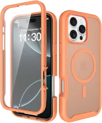 Apple iPhone 16 Pro Max Hoesje Full Protect 360° Cover met MagSafe Matte Oranje afbeelding