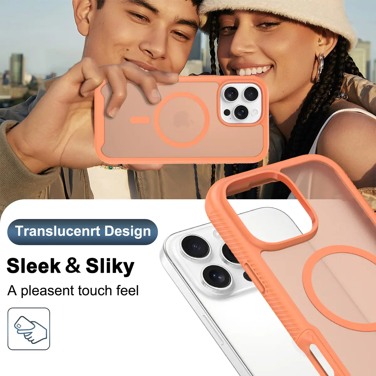 Apple iPhone 16 Pro Max Hoesje Full Protect 360° Cover met MagSafe Matte Oranje afbeelding 8