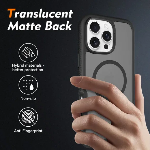 Apple iPhone 16 Pro Max Hoesje Full Protect 360° Cover met MagSafe Matte Zwart afbeelding 2
