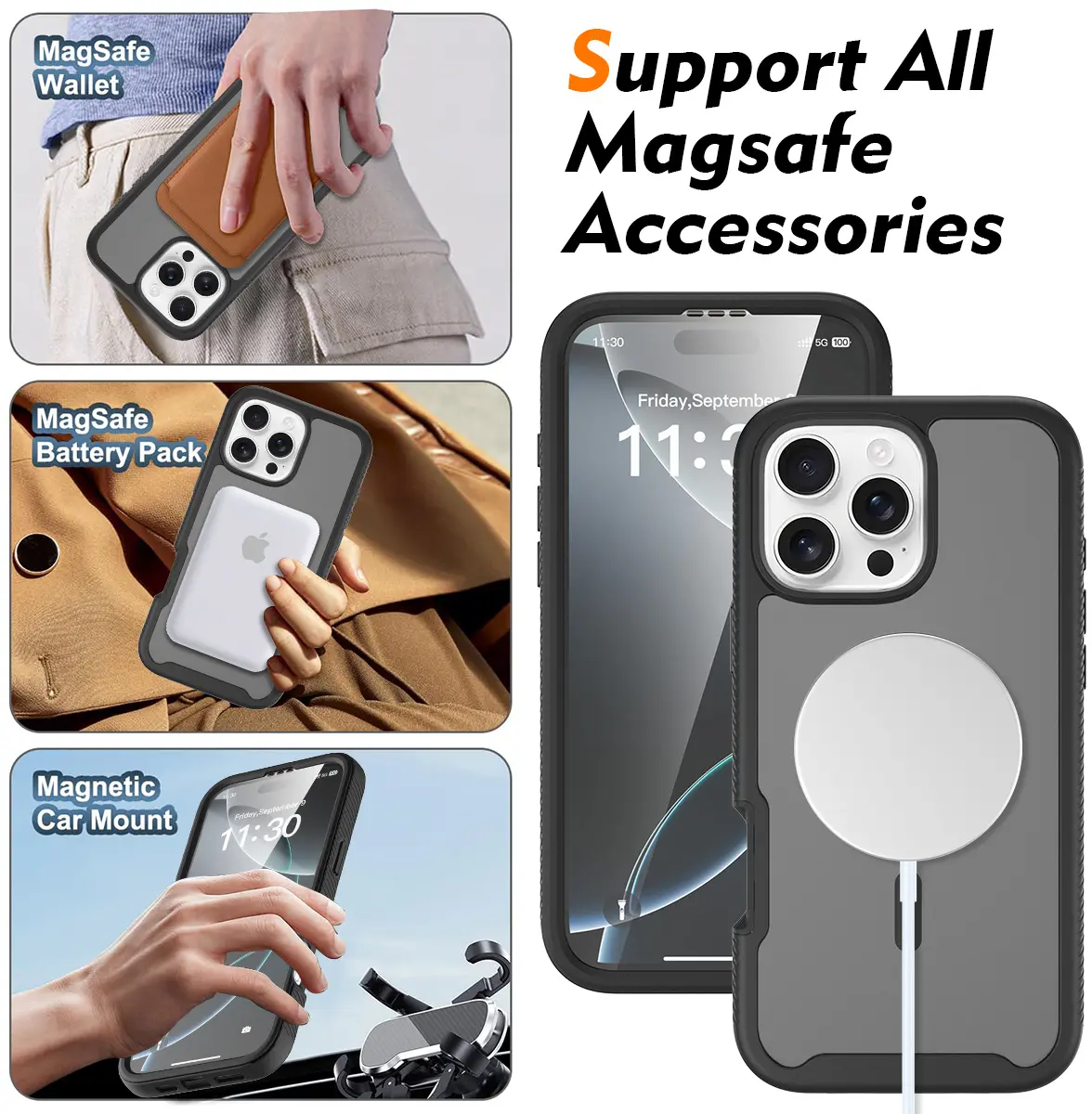 Apple iPhone 16 Pro Max Hoesje Full Protect 360° Cover met MagSafe Matte Zwart afbeelding 4
