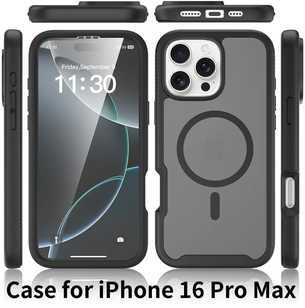 Apple iPhone 16 Pro Max Hoesje Full Protect 360° Cover met MagSafe Matte Zwart afbeelding 5