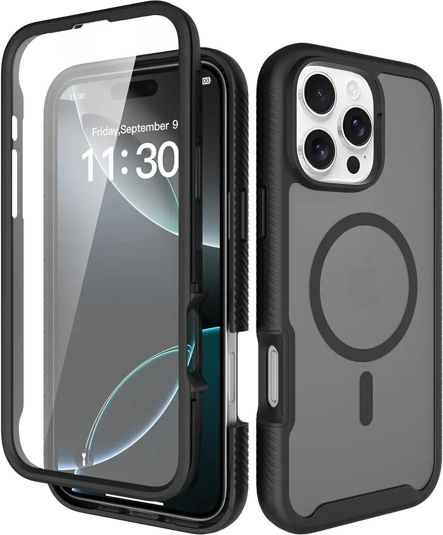 Apple iPhone 16 Pro Max Hoesje Full Protect 360° Cover met MagSafe Matte Zwart afbeelding 1