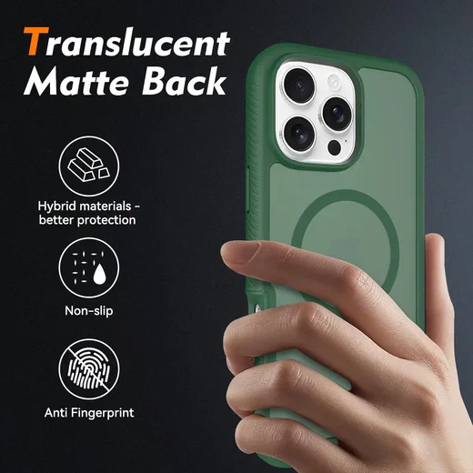 Apple iPhone 16 Pro Max Hoesje Full Protect 360° Cover met MagSafe Matte Groen afbeelding 2