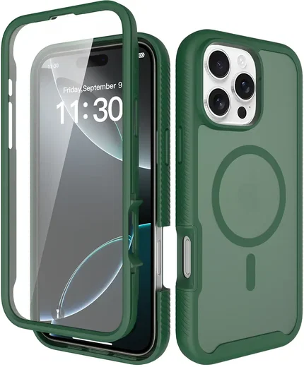 Apple iPhone 16 Pro Max Hoesje Full Protect 360° Cover met MagSafe Matte Groen afbeelding 1