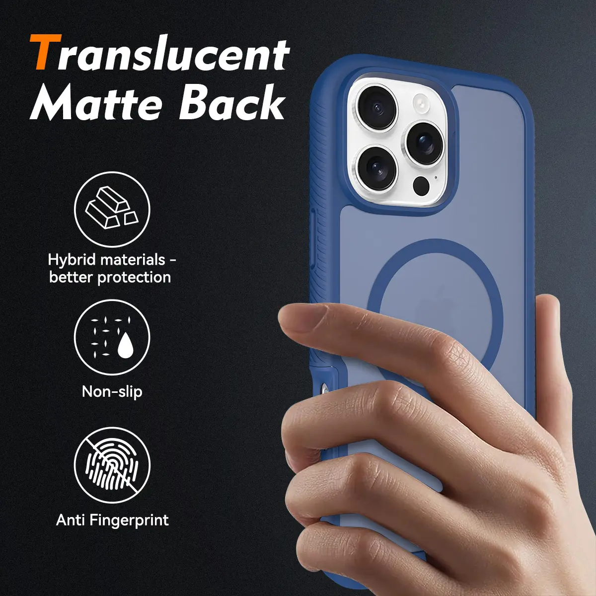 Apple iPhone 16 Pro Max Hoesje Full Protect 360° Cover met MagSafe Matte Blauw afbeelding 2