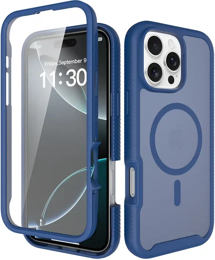 Apple iPhone 16 Pro Max Hoesje Full Protect 360° Cover met MagSafe Matte Blauw afbeelding 1