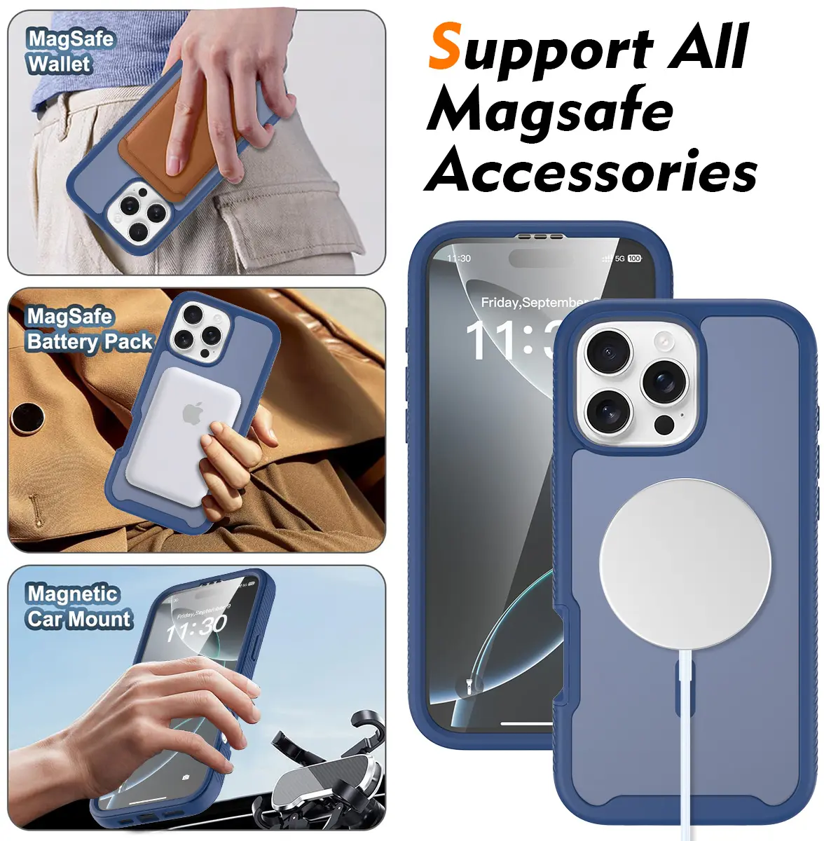 Apple iPhone 16 Pro Max Hoesje Full Protect 360° Cover met MagSafe Matte Blauw afbeelding 5