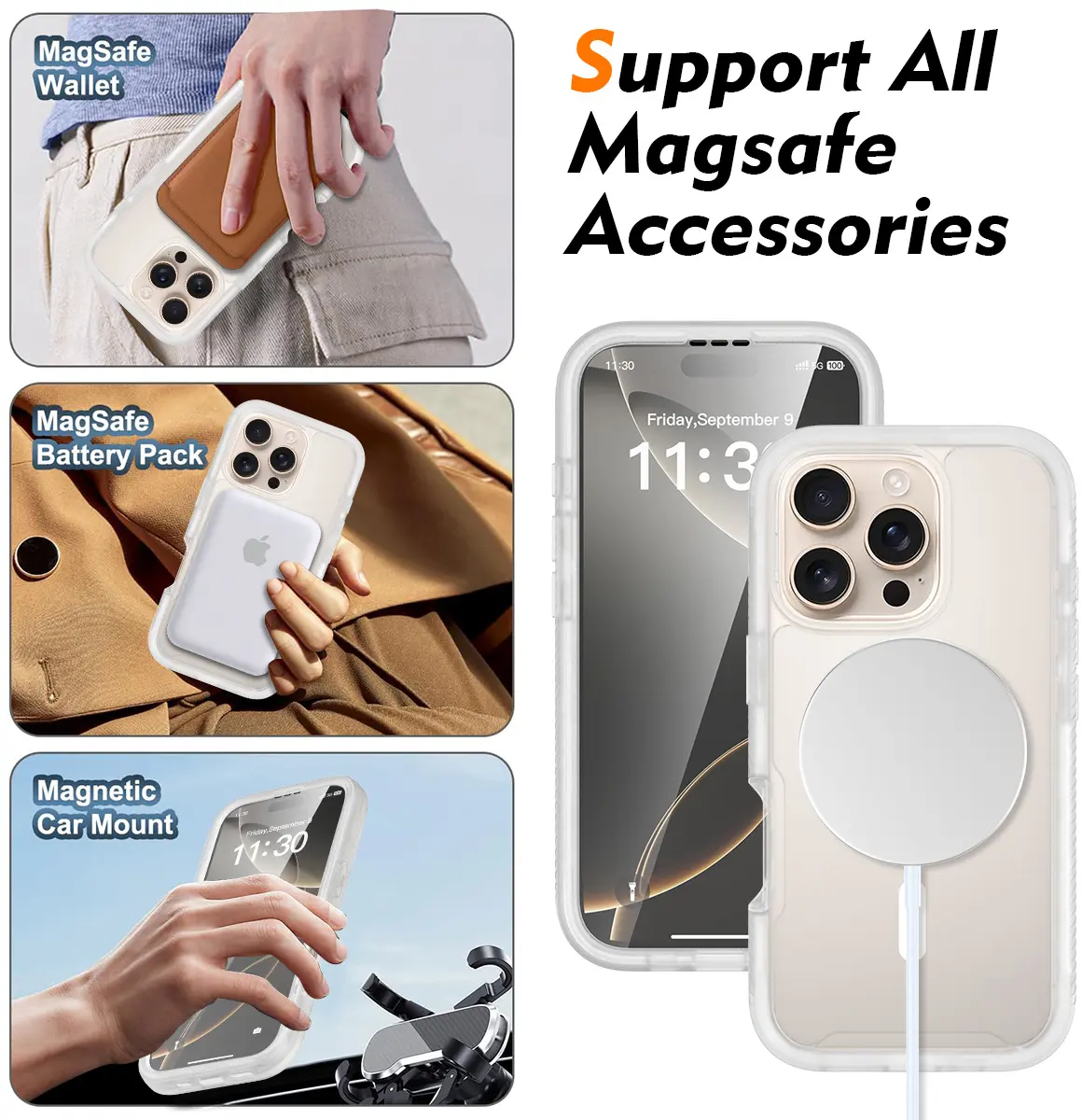 Apple iPhone 16 Pro Hoesje Full Protect 360° Cover met MagSafe Matte Transparant afbeelding 5