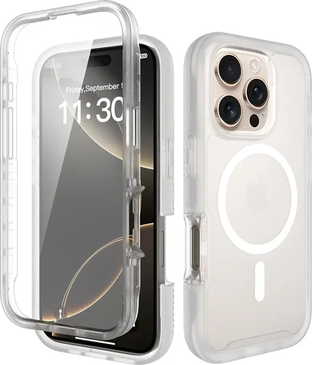 Apple iPhone 16 Pro Hoesje Full Protect 360° Cover met MagSafe Matte Transparant afbeelding 1