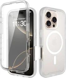 Apple iPhone 16 Pro Hoesje Full Protect 360° Cover met MagSafe Matte Transparant afbeelding