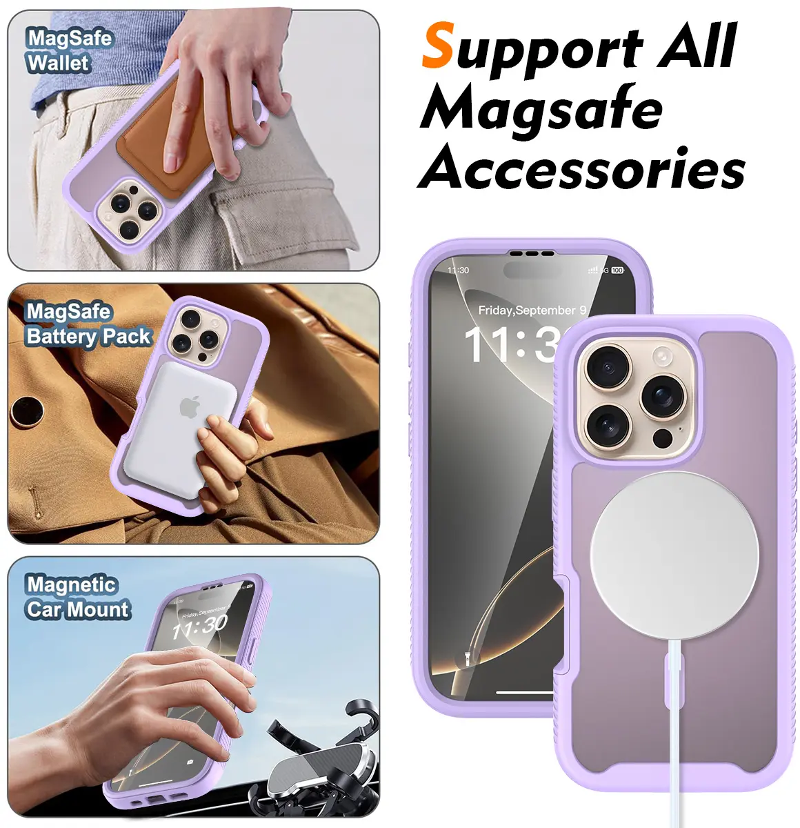 Apple iPhone 16 Pro Hoesje Full Protect 360° Cover met MagSafe Matte Paars afbeelding 5