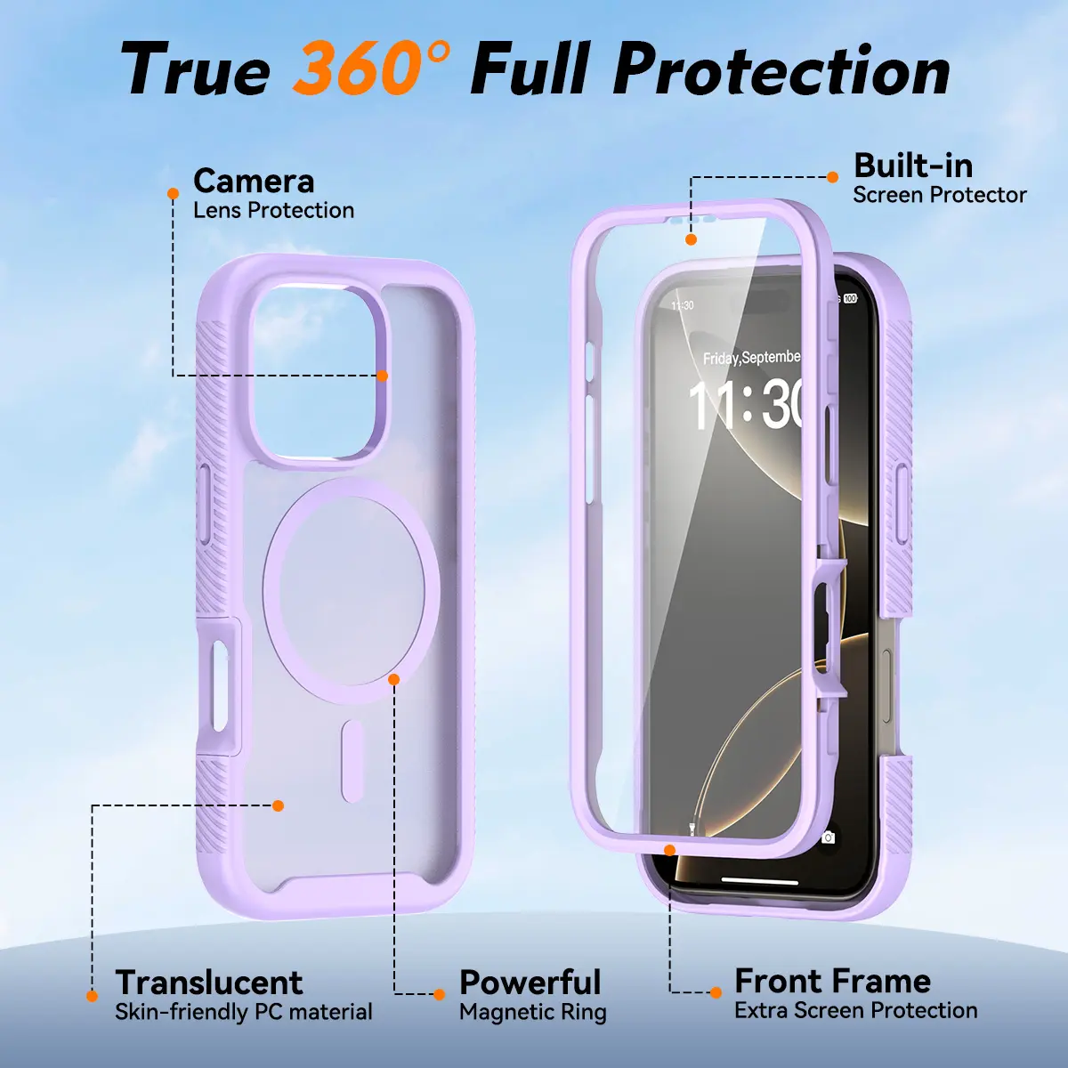 Apple iPhone 16 Pro Hoesje Full Protect 360° Cover met MagSafe Matte Paars afbeelding 7